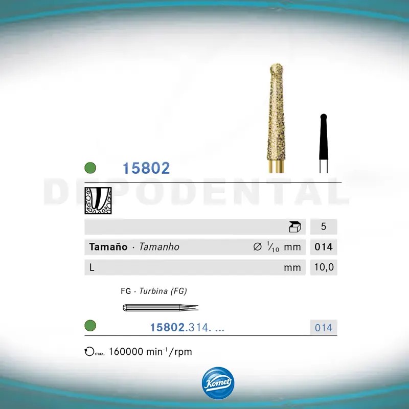 Fresas Diamante ISO 15802 Komet endodoncia